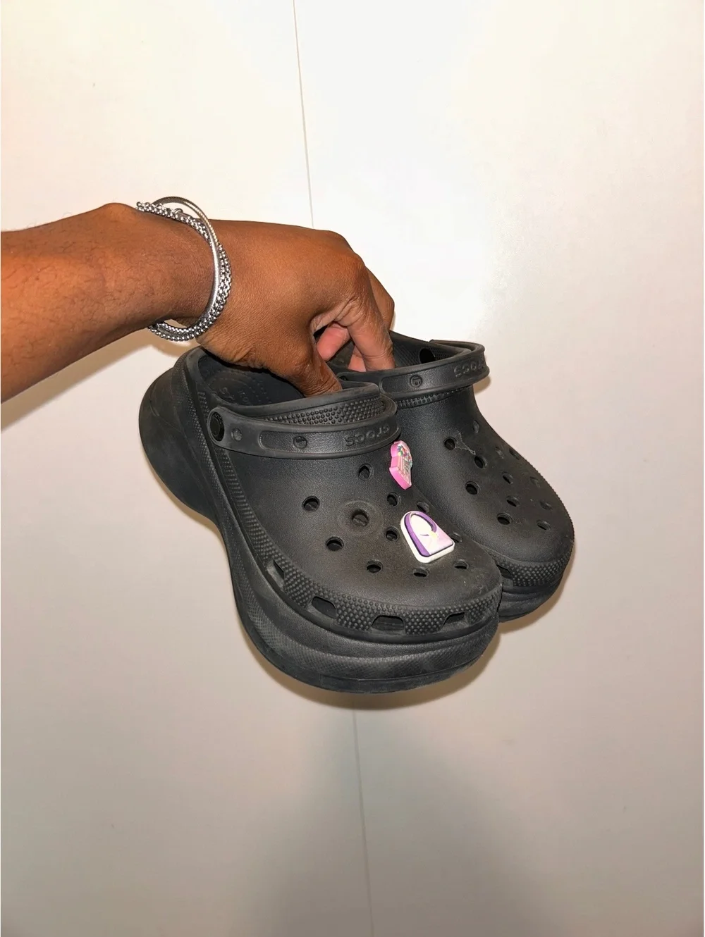 Men's Black Crocs Classic Clogs with Charms Size 10